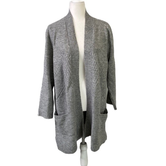 Terra Sky Plus Size Long Line Open Front Cardigan Sweater Gray Knit Pockets - Picture 1 of 16